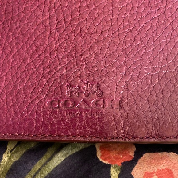 Burgundy Coach bifold wristlet with strap - Picture 2 of 6